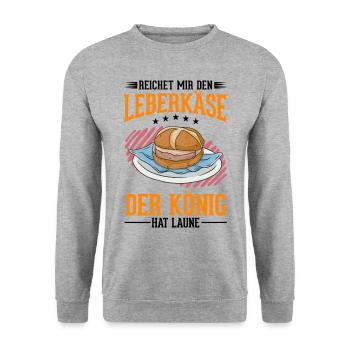 Leberkas König Leberkäse Fleischkäse - Unisex Pullover - Weißgrau meliert - Vorne - Alina (178cm) & Michal (187cm)