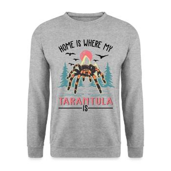 Zuhause ist wo meine Tarantel ist - Unisex Pullover - Weißgrau meliert - Vorne - Alina (178cm) & Michal (187cm)
