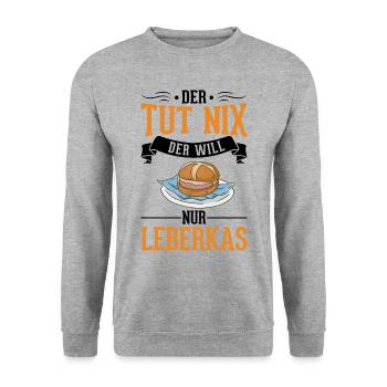 Der tut nix Der will nur Leberkas Leberkäse - Unisex Pullover - Weißgrau meliert - Vorne - Alina (178cm) & Michal (187cm)
