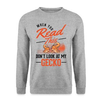 Gecko Geschenk Leopardgecko - Unisex Pullover - Weißgrau meliert - Vorne - Alina (178cm) & Michal (187cm)