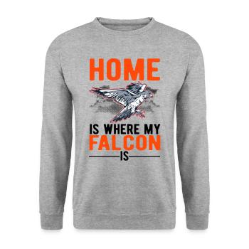 Zuhause ist wo meine Falke ist Turmfalke Falkner - Unisex Pullover - Weißgrau meliert - Vorne - Alina (178cm) & Michal (187cm)