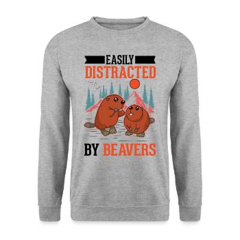 Easily distracted by Beavers Biber - Unisex Pullover - Weißgrau meliert - Vorne - Alina (178cm) & Michal (187cm)