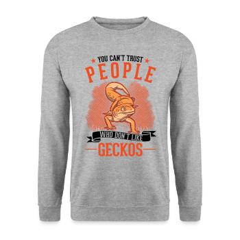 Gecko Geschenk Leopardgecko - Unisex Pullover - Weißgrau meliert - Vorne - Alina (178cm) & Michal (187cm)