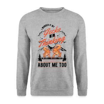 Gecko Geschenk Leopardgecko - Unisex Pullover - Weißgrau meliert - Vorne - Alina (178cm) & Michal (187cm)