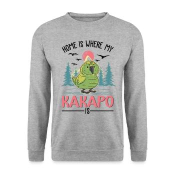 Zuhause Ist Wo Mein Kakapo Ist - Unisex Pullover - Weißgrau meliert - Vorne - Alina (178cm) & Michal (187cm)