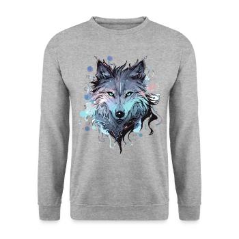 Loup loup tête mystique Nature sauvage sauvage Art - Sweat-shirt Unisexe - gris chiné - Devant - Alina (178cm) & Michal (187cm)