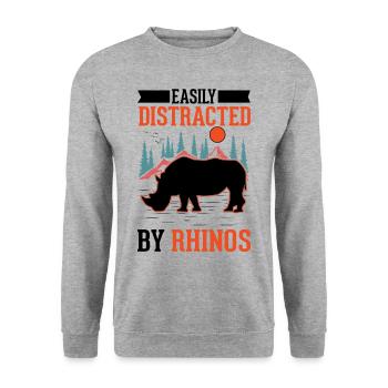 Easily distracted by Rhinos Nashorn - Unisex Pullover - Weißgrau meliert - Vorne - Alina (178cm) & Michal (187cm)