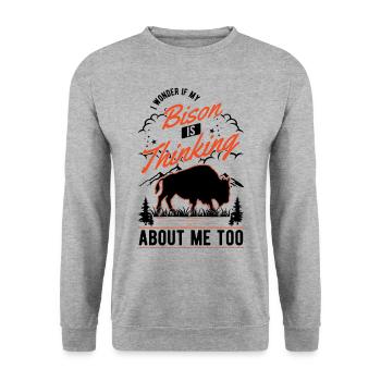 Buffle Cadeau Bison Buffallo Buffle d’eau - Sweat-shirt Unisexe - gris chiné - Devant - Alina (178cm) & Michal (187cm)