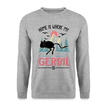 Zuhause ist wo mein Gerbil ist Rennmaus - Unisex Pullover - Weißgrau meliert - Vorne - Alina (178cm) & Michal (187cm)