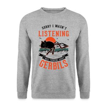 Gerbil Geschenk Mongolische Rennratte Rennmaus - Unisex Pullover - Weißgrau meliert - Vorne - Alina (178cm) & Michal (187cm)