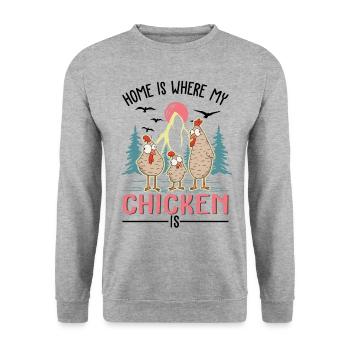 Poulets Home Farmer Poulet - Sweat-shirt Unisexe - gris chiné - Devant - Alina (178cm) & Michal (187cm)