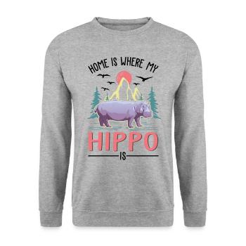La maison est là où se trouve mon hippopotame, hippopotame - Sweat-shirt Unisexe - gris chiné - Devant - Alina (178cm) & Michal (187cm)