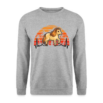 Shetland Pony Herzschlag - Unisex Pullover - Weißgrau meliert - Vorne - Alina (178cm) & Michal (187cm)