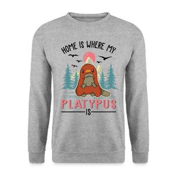 Zuhause ist wo mein Schnabeltier ist - Unisex Pullover - Weißgrau meliert - Vorne - Alina (178cm) & Michal (187cm)