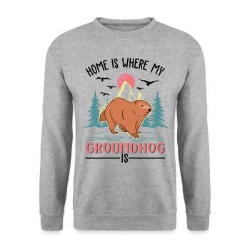 Groundhog Home Groundhog Day Marmot - Unisex Sweatshirt - salt & pepper - Front - Alina (178cm) & Michal (187cm)