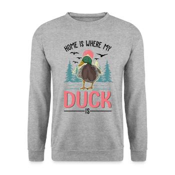 La maison, c’est là où sont mes canards - Sweat-shirt Unisexe - gris chiné - Devant - Alina (178cm) & Michal (187cm)