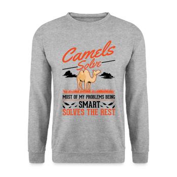 Kamel Dromedar Ägypten Geschenk Großkamel - Unisex Pullover - Weißgrau meliert - Vorne - Alina (178cm) & Michal (187cm)