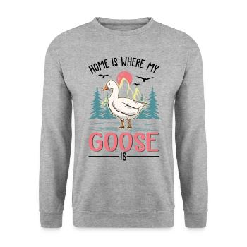 Zuhause ist wo meine Gänse sind Gans - Unisex Pullover - Weißgrau meliert - Vorne - Alina (178cm) & Michal (187cm)