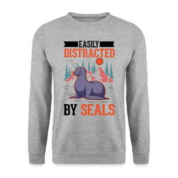 Facilement distrait par le phoque Phoque Lion de mer - Sweat-shirt Unisexe - gris chiné - Devant - Alina (178cm) & Michal (187cm)