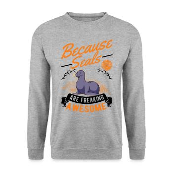 Robbe Geschenk Seehund Seelöwe - Unisex Pullover - Weißgrau meliert - Vorne - Alina (178cm) & Michal (187cm)