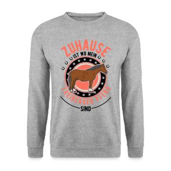 Zuhause ist wo mein Freiberger Pferd sind - Unisex Pullover - Weißgrau meliert - Vorne - Alina (178cm) & Michal (187cm)