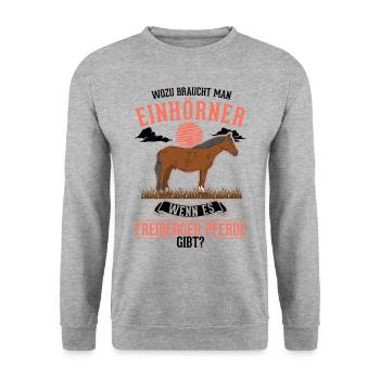 Freiberger Pferd Einhorn - Unisex Pullover - Weißgrau meliert - Vorne - Alina (178cm) & Michal (187cm)