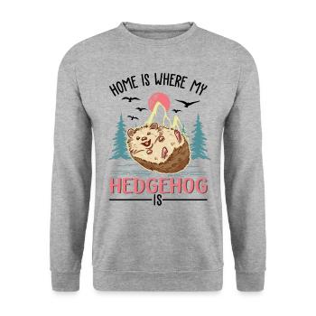 La maison, c’est là où se trouve mon hérisson - Sweat-shirt Unisexe - gris chiné - Devant - Alina (178cm) & Michal (187cm)