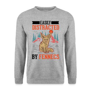 Easily distracted by Fennecs Fennek Wüstenfuchs - Unisex Pullover - Weißgrau meliert - Vorne - Alina (178cm) & Michal (187cm)