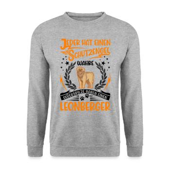 Leonberger Schutzengel - Unisex Pullover - Weißgrau meliert - Vorne - Alina (178cm) & Michal (187cm)