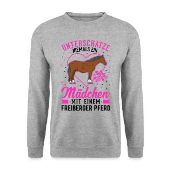 Freiberger Pferd Mädchen - Unisex Pullover - Weißgrau meliert - Vorne - Alina (178cm) & Michal (187cm)