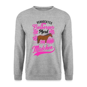 Verrücktes Freiberger Pferd Mädchen - Unisex Pullover - Weißgrau meliert - Vorne - Alina (178cm) & Michal (187cm)