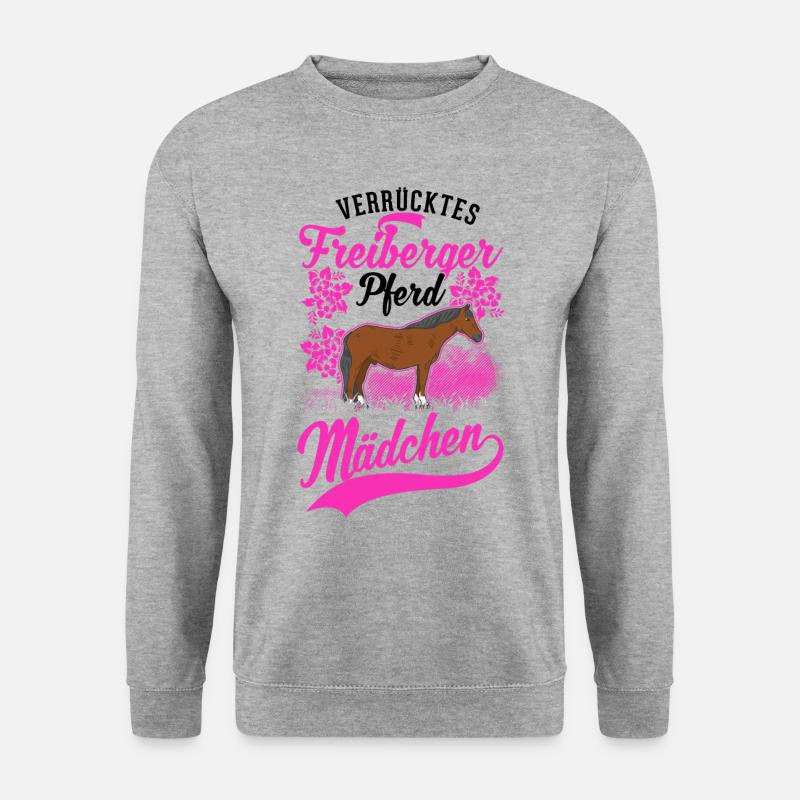 Verrücktes Freiberger Pferd Mädchen - Unisex Pullover - Weißgrau meliert