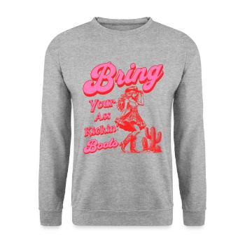 Bring Your Ass Kicking Boots Retro Cow Girl - Unisex Sweatshirt - salt & pepper - Front - Alina (178cm) & Michal (187cm)