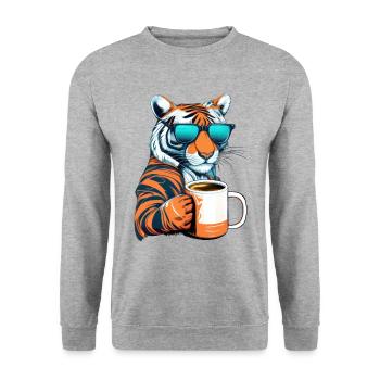Tiger liebt Kaffee - Unisex Pullover - Weißgrau meliert - Vorne - Alina (178cm) & Michal (187cm)