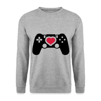gamer controller herz liebe - Unisex Pullover - Weißgrau meliert - Vorne - Alina (178cm) & Michal (187cm)