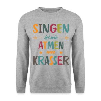 Singen ist wie Atmen nur krasser Retro - Unisex Pullover - Weißgrau meliert - Vorne - Alina (178cm) & Michal (187cm)