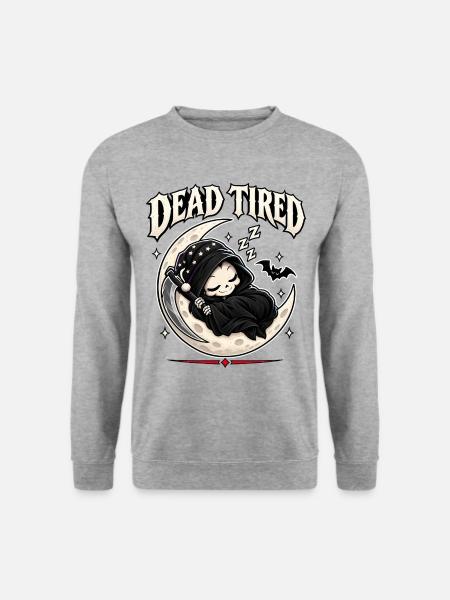 Todmüde – Schläfriger Sensenmann auf dem Mond - Unisex Pullover - Weißgrau meliert