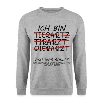 Dankeschön Danke sagen an Tierarzt Tierarztpraxis - Unisex Pullover - Weißgrau meliert - Vorne - Alina (178cm) & Michal (187cm)