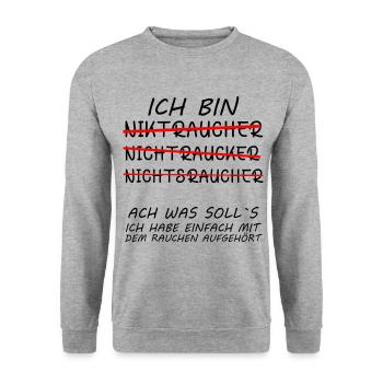 1 Jahr Endlich rauchfrei Nichtraucher Ich bin - Unisex Pullover - Weißgrau meliert - Vorne - Alina (178cm) & Michal (187cm)