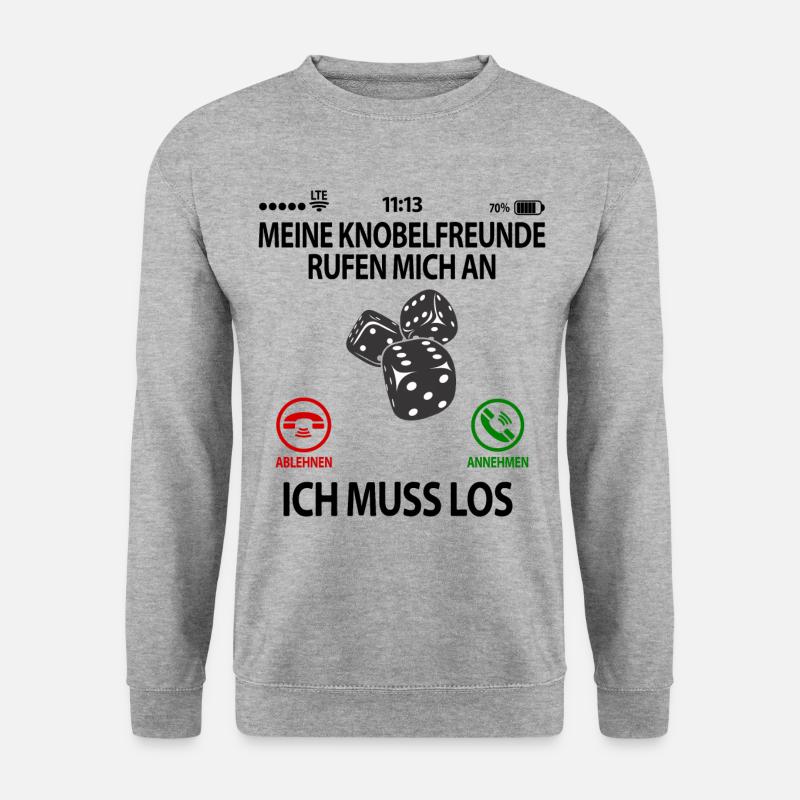 Knobelfreunde Knobeln mit Lustige Sprüche ruft an - Unisex Pullover - Weißgrau meliert