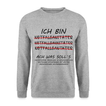 Notfallsanitäter lustige Sprüche witzig mit Spruch - Unisex Pullover - Weißgrau meliert - Vorne - Alina (178cm) & Michal (187cm)