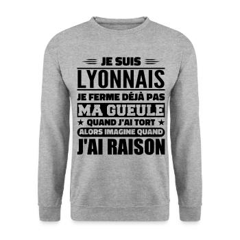 Humour Lyonnais je ne ferme pas ma gueule - Sweat-shirt Unisexe - gris chiné - Devant - Alina (178cm) & Michal (187cm)