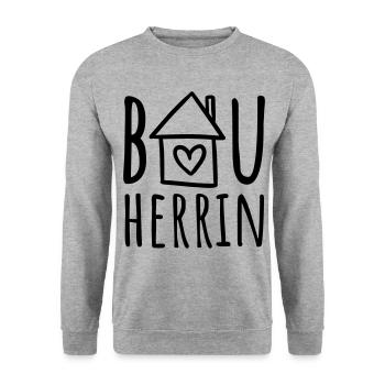 Bauherrin (Farbwechsel / Farbe änderbar) - Unisex Pullover - Weißgrau meliert - Vorne - Alina (178cm) & Michal (187cm)