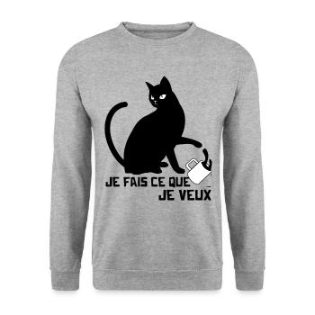Cadeau Chat Noir Je fais ce que je Veux - Sweat-shirt Unisexe - gris chiné - Devant - Alina (178cm) & Michal (187cm)