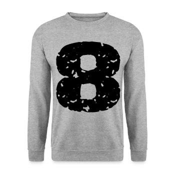 8 Zahl Trikot - Unisex Pullover - Weißgrau meliert - Vorne - Alina (178cm) & Michal (187cm)