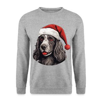 Cocker Spaniel Hund Weihnachten Lustig Xmas - Unisex Pullover - Weißgrau meliert - Vorne - Alina (178cm) & Michal (187cm)