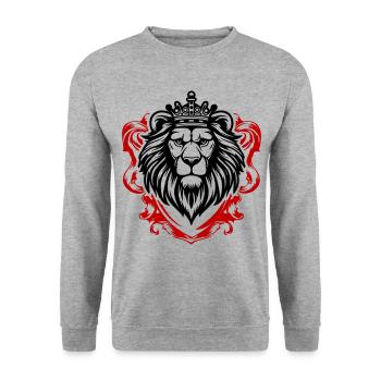 Löwe Kopf Schild Krone König - Unisex Pullover - Weißgrau meliert - Vorne - Alina (178cm) & Michal (187cm)