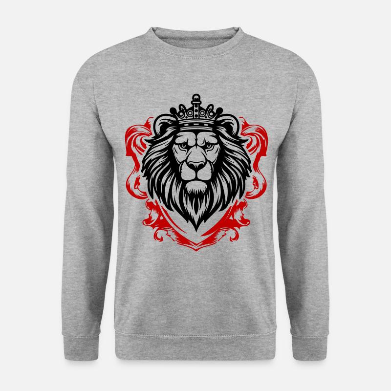Löwe Kopf Schild Krone König - Unisex Pullover - Weißgrau meliert