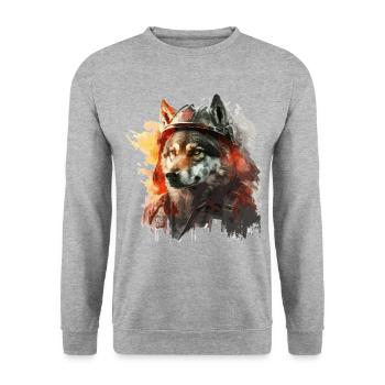 Feuerwehr - Wolf - Unisex Pullover - Weißgrau meliert - Vorne - Alina (178cm) & Michal (187cm)