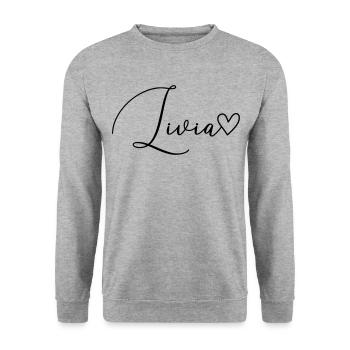 Livia Surname First Name Girl - Unisex Sweatshirt - salt & pepper - Front - Alina (178cm) & Michal (187cm)